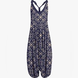 Bohemian Harem Jumpsuit Plus 4XL Purple Geometric Print Romper Baggy